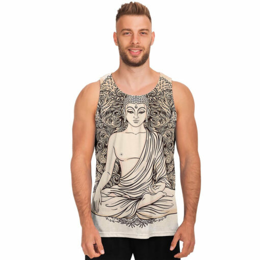 Beige Buddha Mandala Print Men's Tank Top