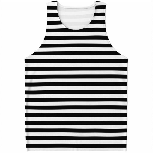 Black And White Striped Pattern Print Men's Tank Top