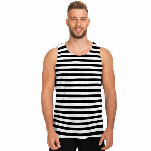Black And White Striped Pattern Print Men's Tank Top