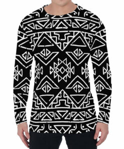 Black Ethnic Aztec Pattern Print Men's Long Sleeve T-Shirt