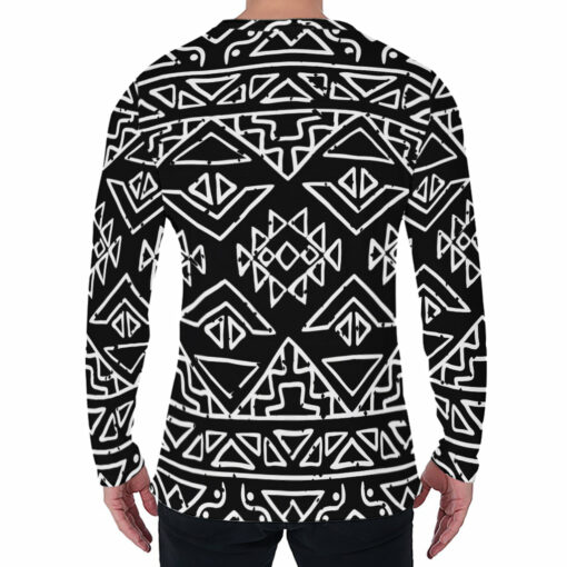 Black Ethnic Aztec Pattern Print Men's Long Sleeve T-Shirt