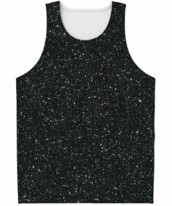 Black (NOT Real) Glitter Print Men's Tank Top