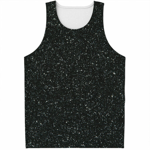 Black (NOT Real) Glitter Print Men's Tank Top