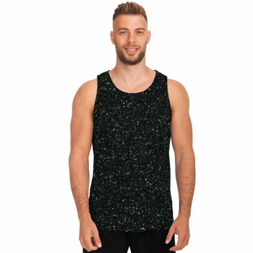 Black (NOT Real) Glitter Print Men's Tank Top