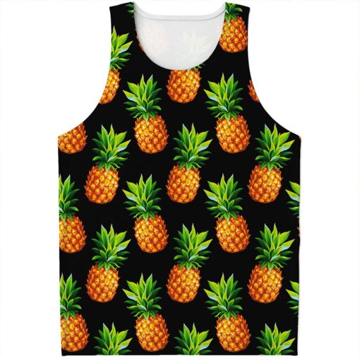 Black Pineapple Pattern Print Men's Tank Top