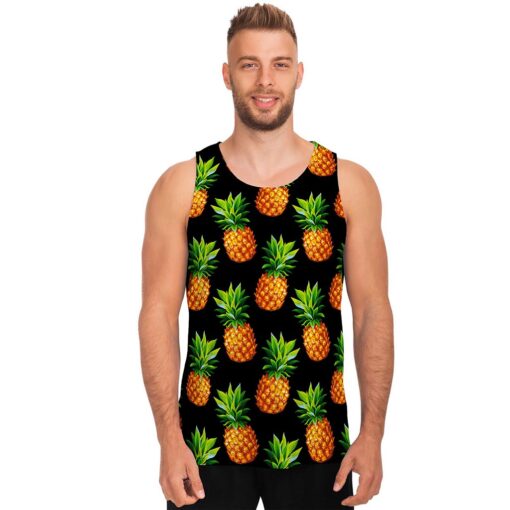 Black Pineapple Pattern Print Men's Tank Top