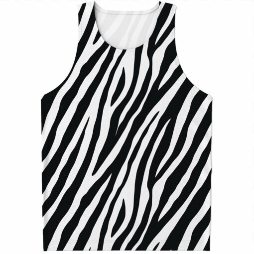 Black White Zebra Pattern Print Men's Tank Top