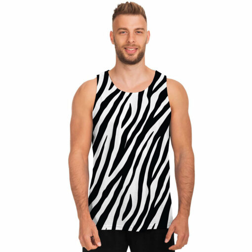 Black White Zebra Pattern Print Men's Tank Top