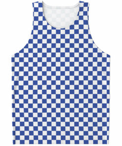 Blue And White Checkered Pattern Print Men's Tank Top
