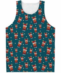 Christmas Santa Reindeer Pattern Print Men's Tank Top