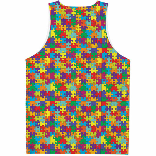 Colorful Autism Awareness Puzzle Print Men's Tank Top