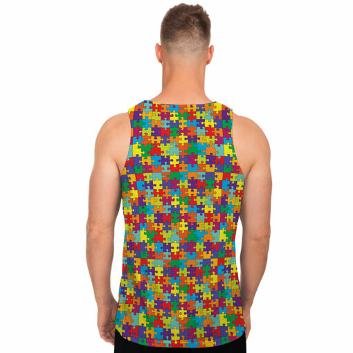 Colorful Autism Awareness Puzzle Print Men's Tank Top