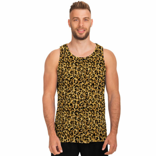 Gold Leopard (NOT Real) Glitter Print Men's Tank Top