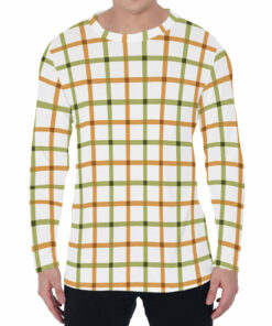 Green And Orange Tattersall Print Men's Long Sleeve T-Shirt