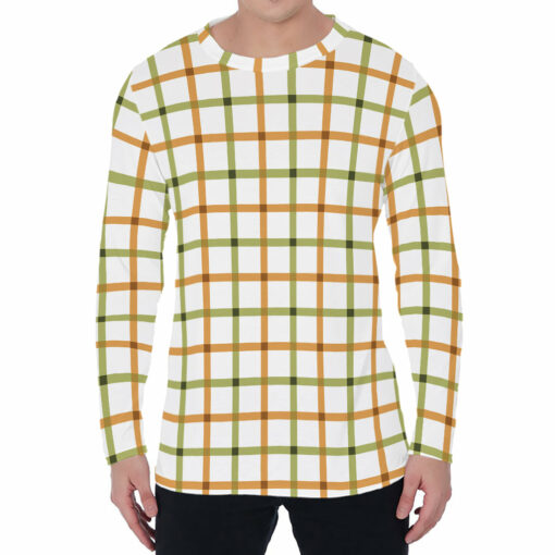 Green And Orange Tattersall Print Men's Long Sleeve T-Shirt