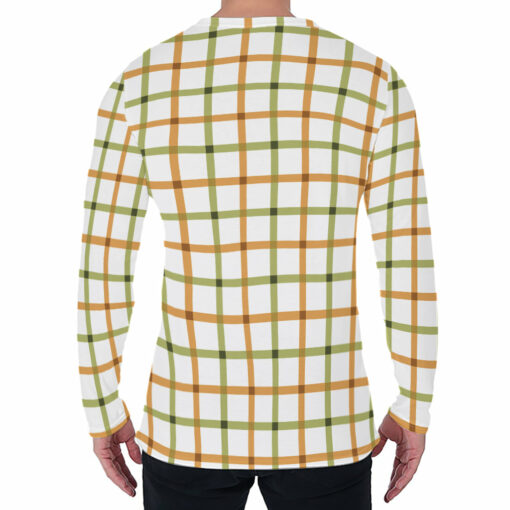 Green And Orange Tattersall Print Men's Long Sleeve T-Shirt