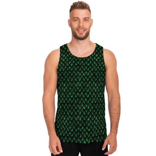 Green Dragon Scales Pattern Print Men's Tank Top