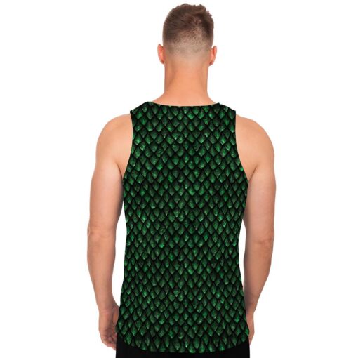 Green Dragon Scales Pattern Print Men's Tank Top