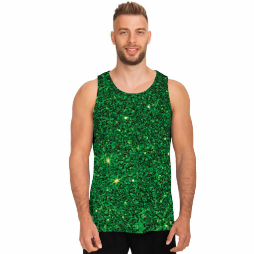 Green (NOT Real) Glitter Print Men's Tank Top