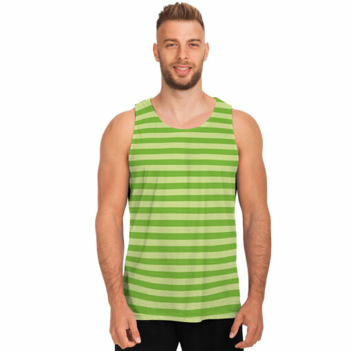 Green Striped Pattern Print Men's Tank Top