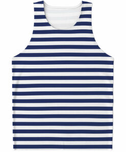 Navy And White Striped Pattern Print Men's Tank Top