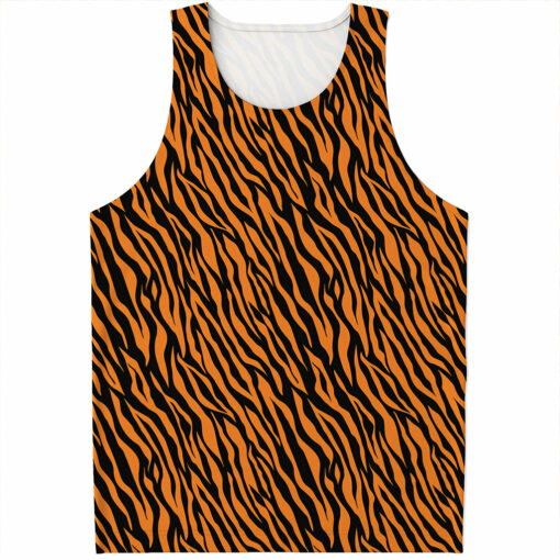 Orange And Black Tiger Stripe Print Men's Tank Top