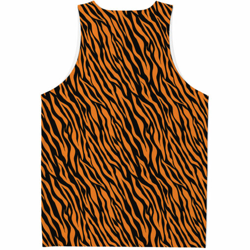 Orange And Black Tiger Stripe Print Men's Tank Top