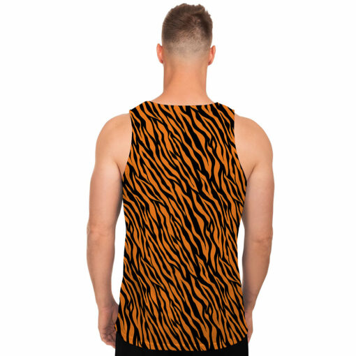 Orange And Black Tiger Stripe Print Men's Tank Top