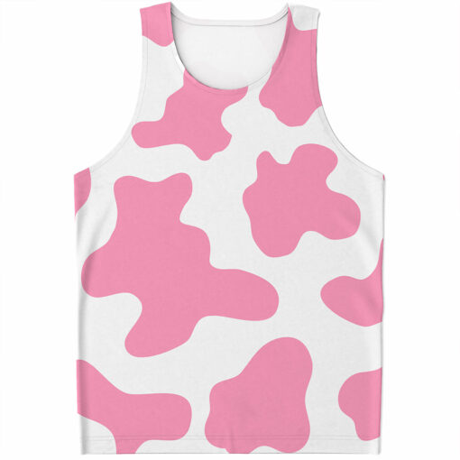 Pastel Pink And White Cow Print Men's Tank Top