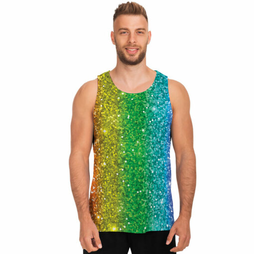 Rainbow (NOT Real) Glitter Print Men's Tank Top