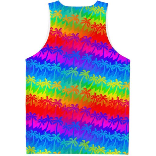 Rainbow Palm Tree Pattern Print Men's Tank Top