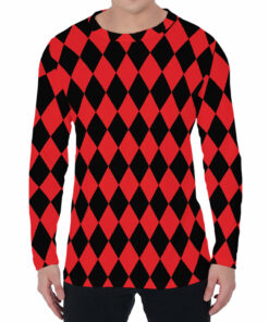 Red And Black Harlequin Pattern Print Men's Long Sleeve T-Shirt