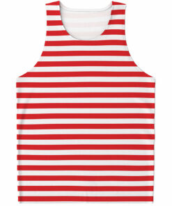 Red And White Striped Pattern Print Men's Tank Top