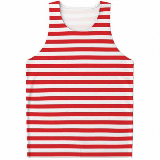 Red And White Striped Pattern Print Men's Tank Top