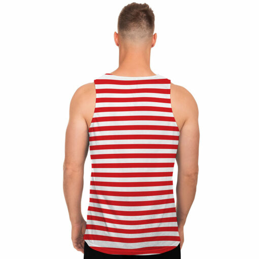 Red And White Striped Pattern Print Men's Tank Top