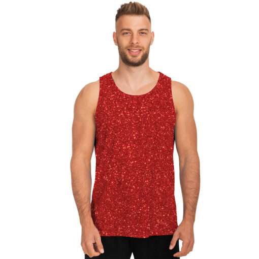 Red (NOT Real) Glitter Print Men's Tank Top