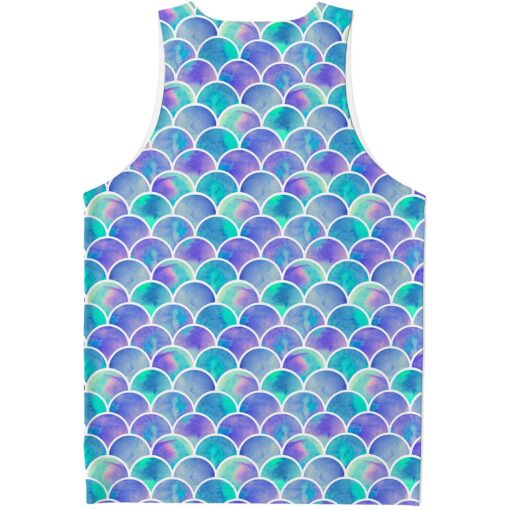 Sea Blue Mermaid Scales Pattern Print Men's Tank Top