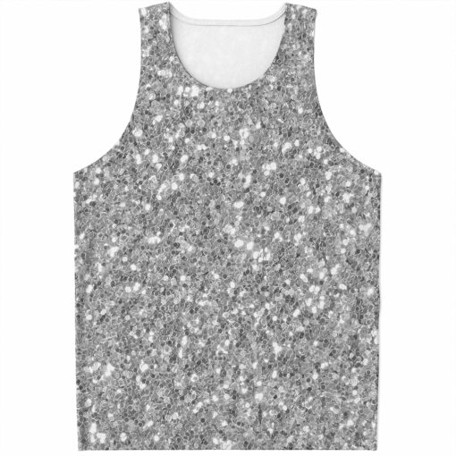 Silver (NOT Real) Glitter Print Men's Tank Top