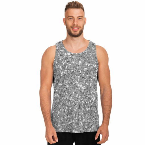 Silver (NOT Real) Glitter Print Men's Tank Top
