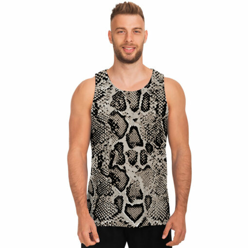 Tan And Black Snakeskin Print Men's Tank Top