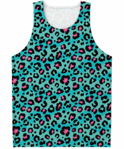 Turquoise And Pink Leopard Print Men's Tank Top