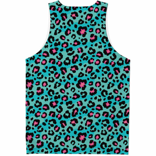Turquoise And Pink Leopard Print Men's Tank Top