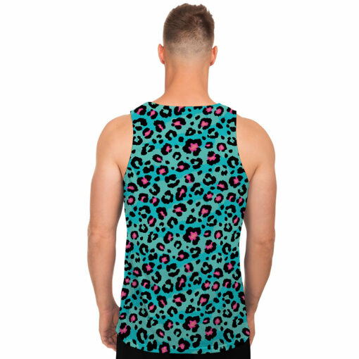 Turquoise And Pink Leopard Print Men's Tank Top