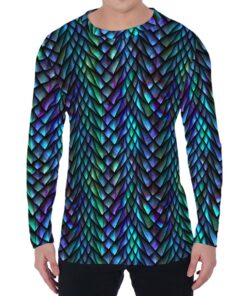 Turquoise Dragon Scales Pattern Print Men's Long Sleeve T-Shirt