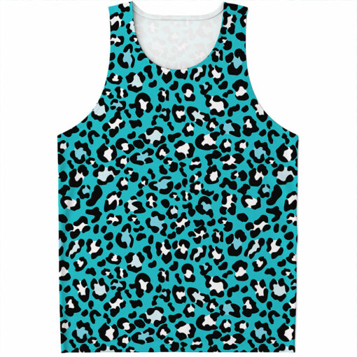 Turquoise Leopard Print Men's Tank Top