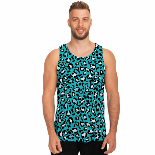 Turquoise Leopard Print Men's Tank Top