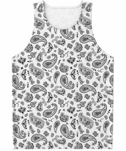 White Paisley Bandana Pattern Print Men's Tank Top