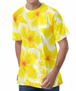 Yellow Frangipani Pattern Print Men's Velvet T-Shirt