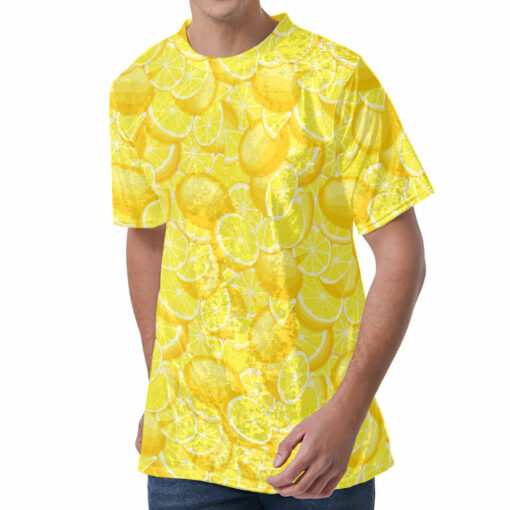 Yellow Lemon Pattern Print Men's Velvet T-Shirt