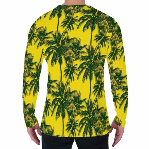 Yellow Palm Tree Pattern Print Men's Long Sleeve T-Shirt